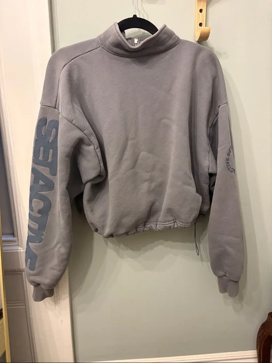 Set active Cropped Quarter-Zip Pullover in Dusty Gray original heavey sweats - Picture 4 of 12